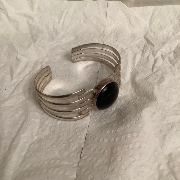 Dominique Dinouart DDD 925 Silver Black Ónix Inlay Cuff Bangle + Ring 8.5 Set - Picture 9 of 15